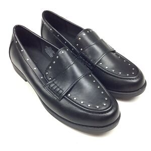 Old Navy Faux-Leather Loafer Moccasin Shoes Black Silver Studded Women 6.5 Moc